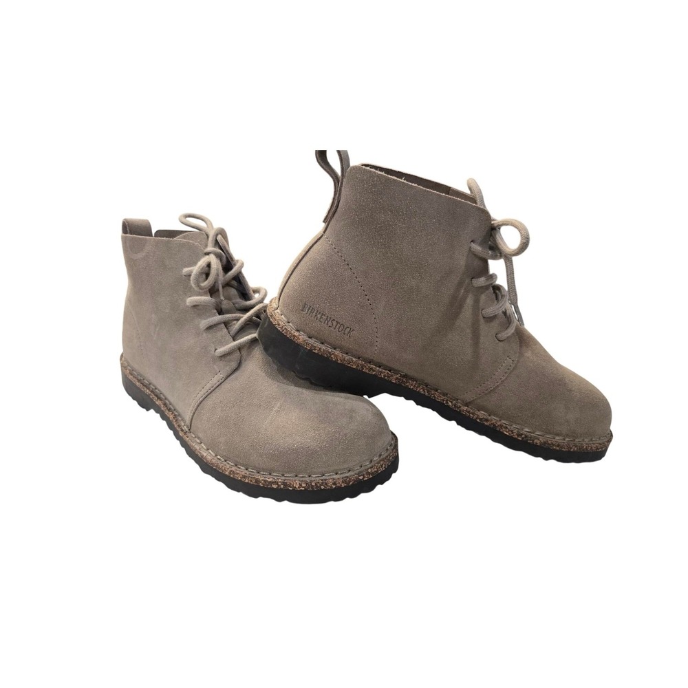 Birkenstock Stalon Suede Lace Up Ankle Boots Taupe Sand Womens